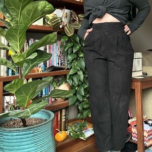 Vakko Vintage Suede Classic Black Women's Pleated Ankle Length Trousers